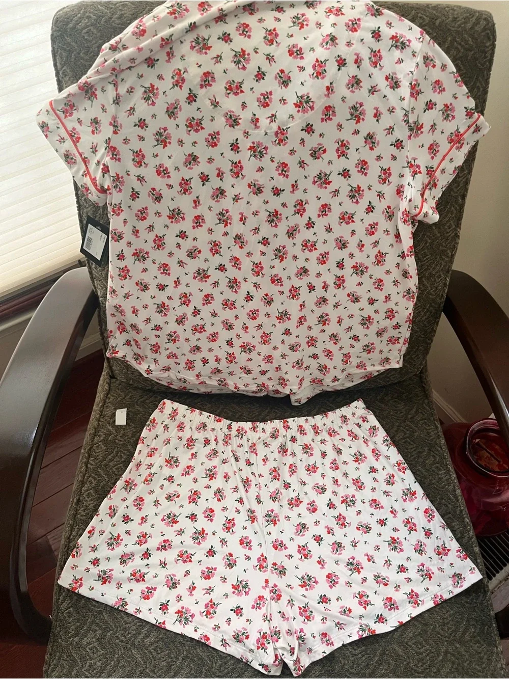 kate spade White Floral Pink & Green Pajama Set size Large